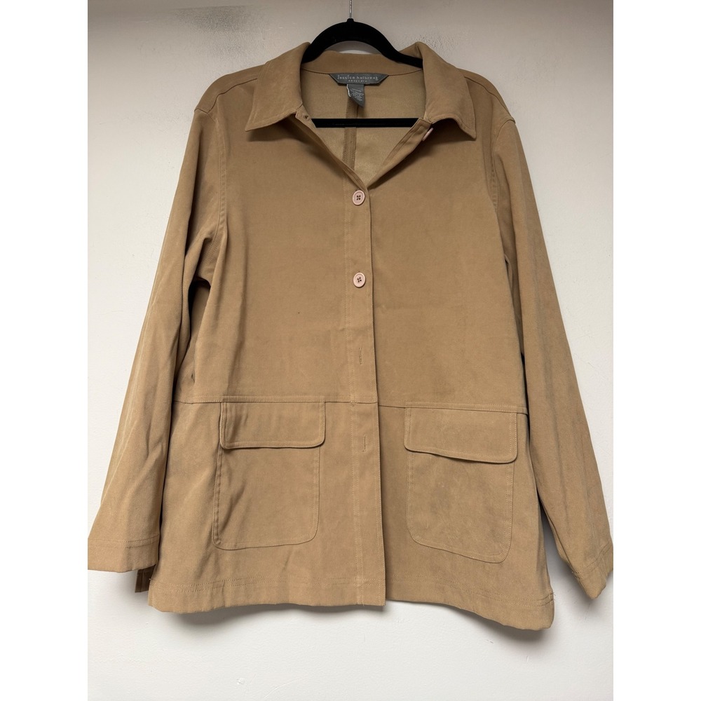 Jessica Holbrook Jacket Women Medium Tan Excellent Sueded Button Front‎ Utility